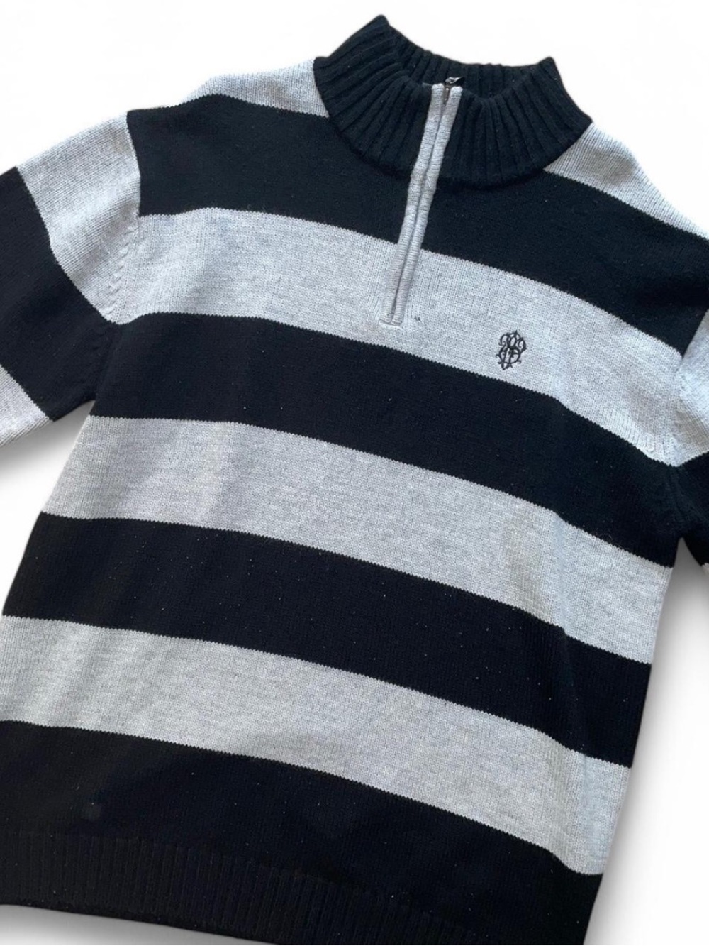 South Pole Black & Light Gray Striped Half-Zip Sweater